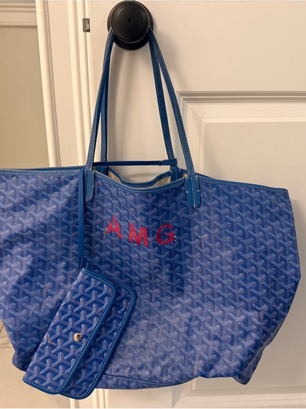 Goyard Saint Louis GM Blue Goyardine Canvas Leather Tote Bag France Luxury